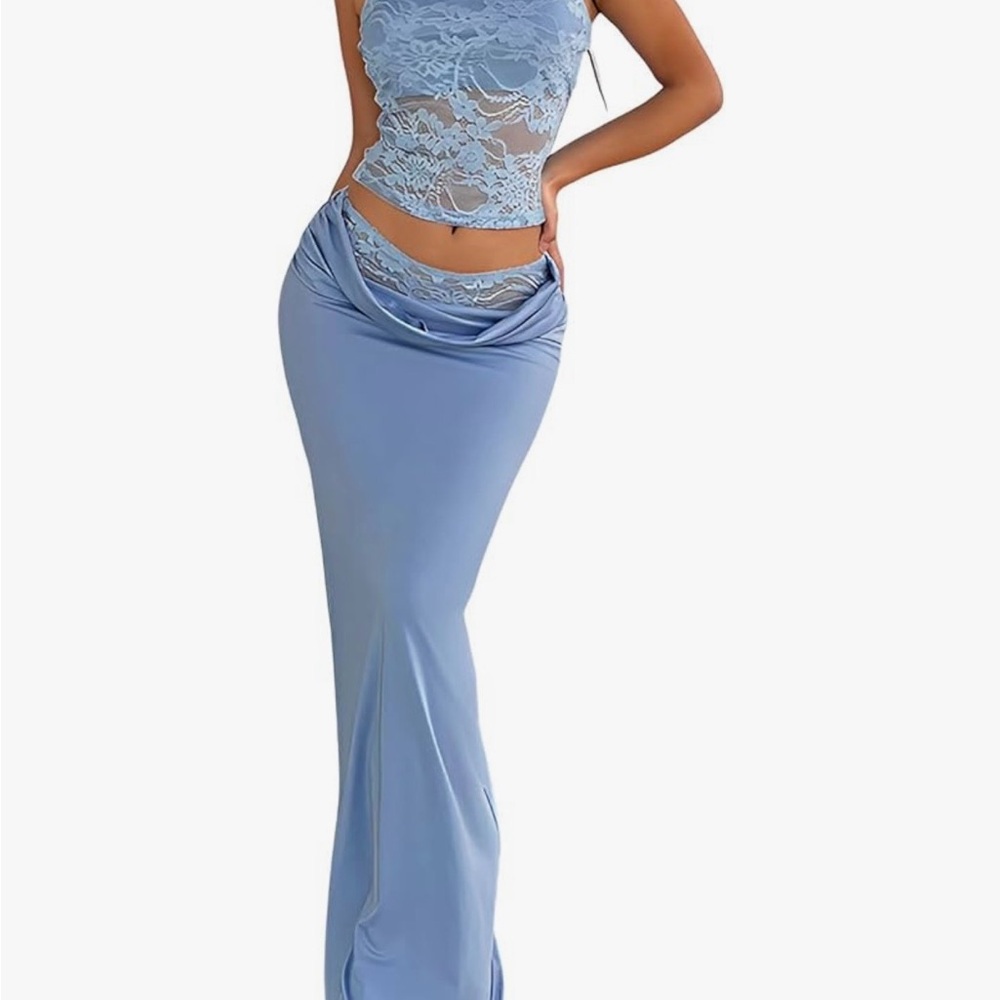 Women's Blue Maxi Skirt Dress Set